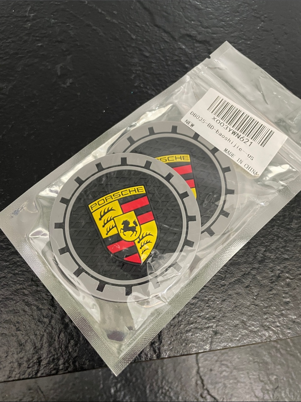 Porsche Crest Rubber Coaster Set in Black, Yellow & Red